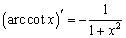Derivative of arcctg(x)