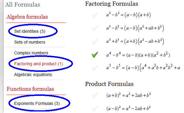 Arithmetic Formula Chart