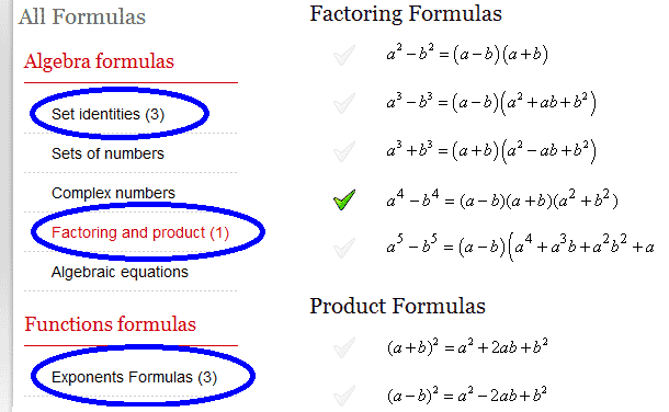 Intermediate Algebra Formulas Chart